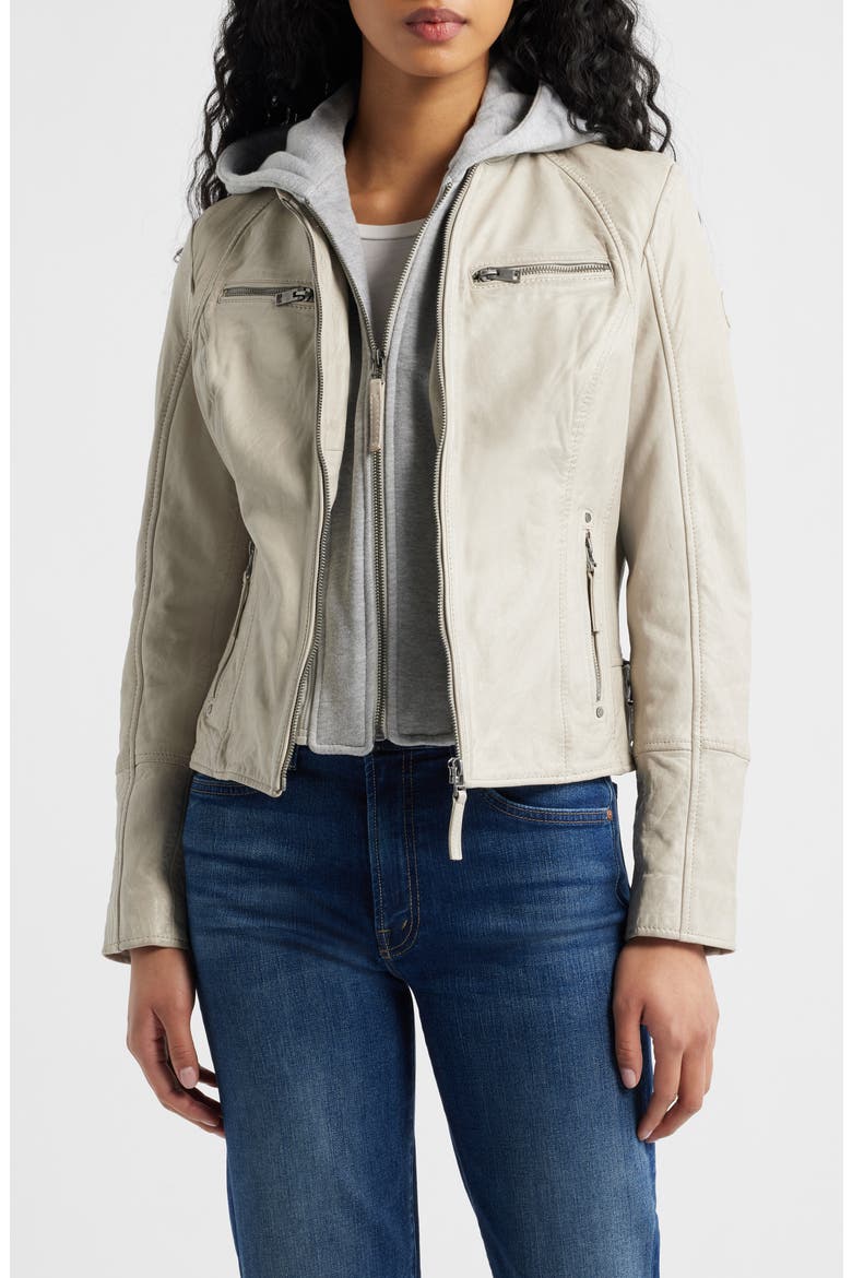 Nola Leather Jacket with Removable Hoodie, Main, color, OFF WHITE