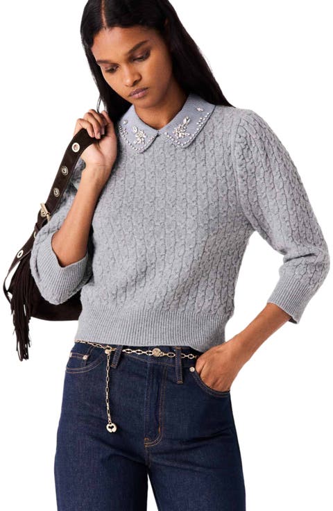 Removable Poplin Collar Sweater