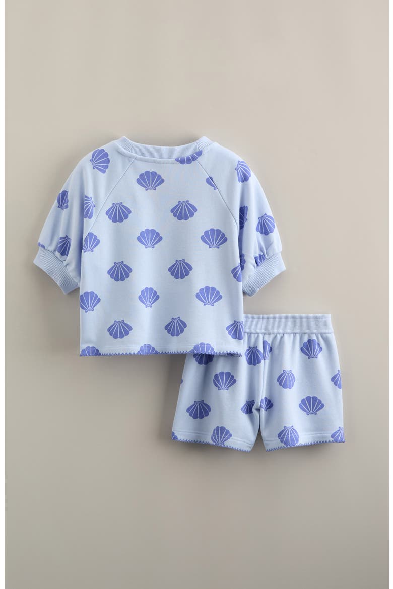 Kids' Short Sleeve Sweatshirt & Shorts, Alternate, color, BLUE HALOGEN SEASHELLS