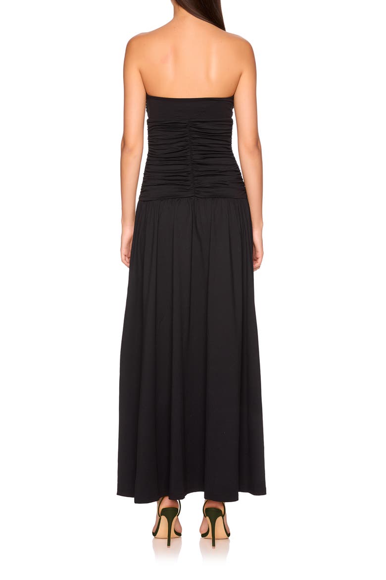 Flower Detail Strapless Maxi Dress, Alternate, color, BLACK