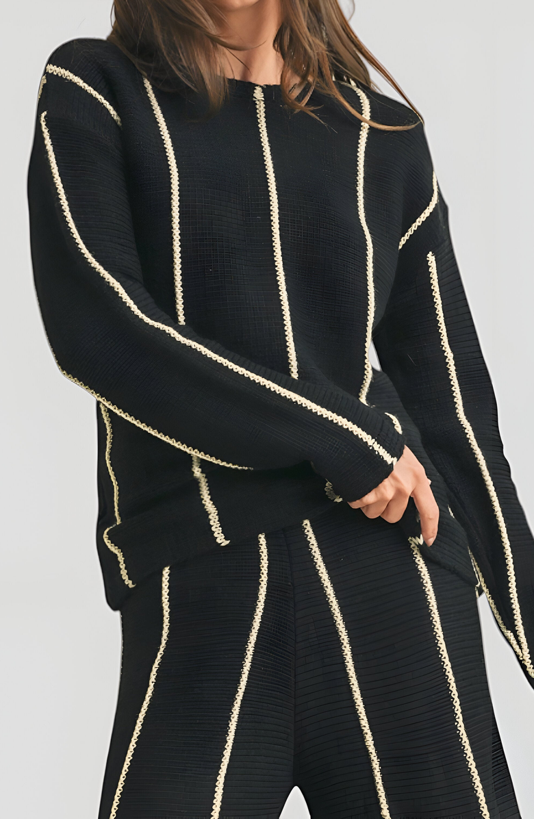 Modenaire Vertical Stripe Long Sleeve Knit Pullover Sweater, Alternate, color, 