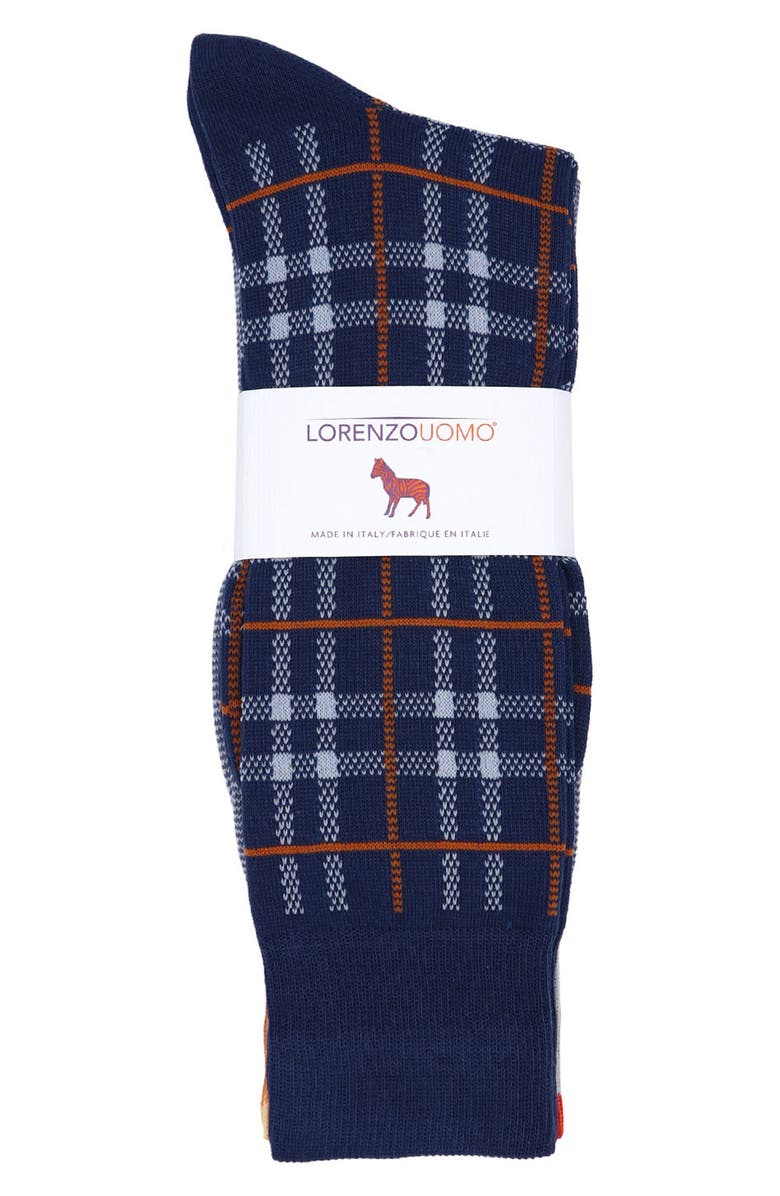 Lorenzo Uomo 3-Pack Assorted Plaid Cotton Blend Dress Socks, Alternate, color, Light Blue