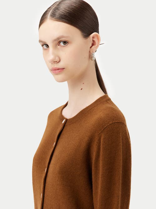 Gobi Mongolian Cashmere Crew Neck Cardigan In Chipmunk