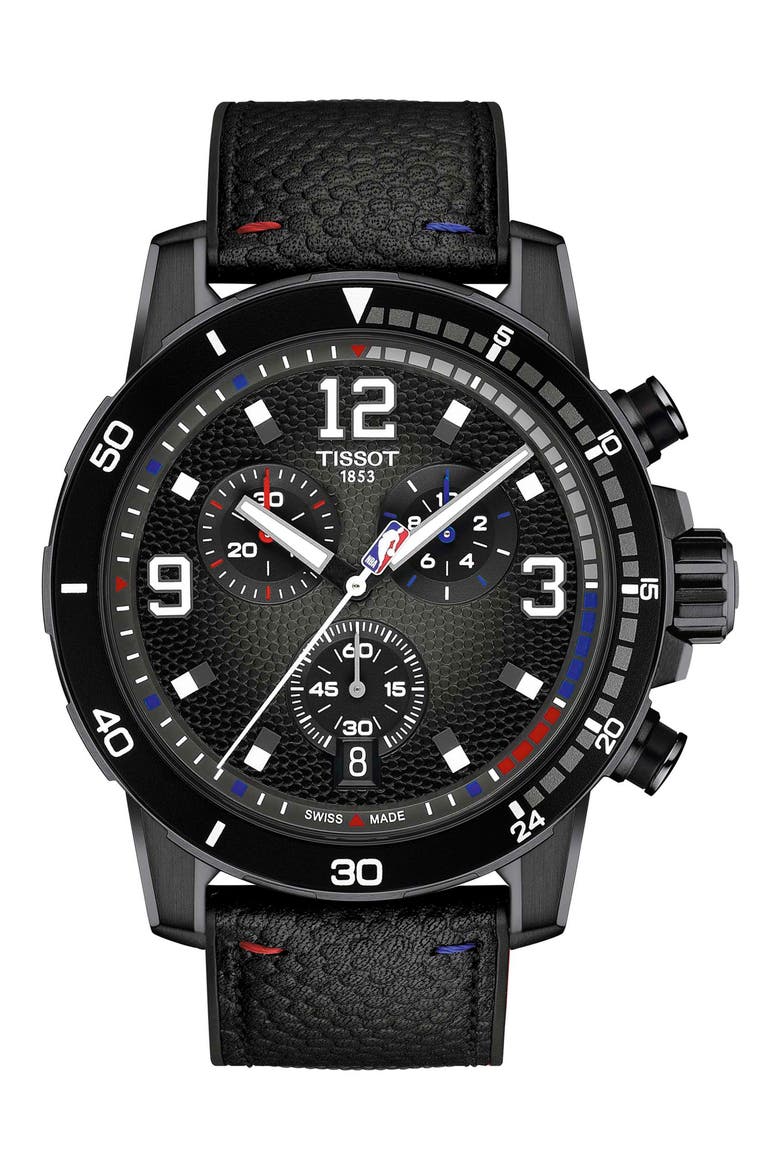 Supersport NBA Special Edition Chronograph Leather Strap Watch, 45.5mm, Main, color, BLACK