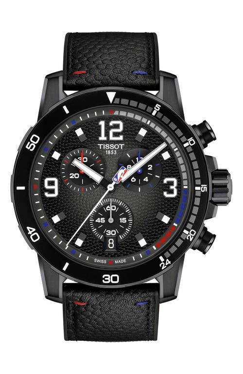 Tissot Supersport Nba Special Edition Chronograph Leather Strap Watch, 45.5mm In Black
