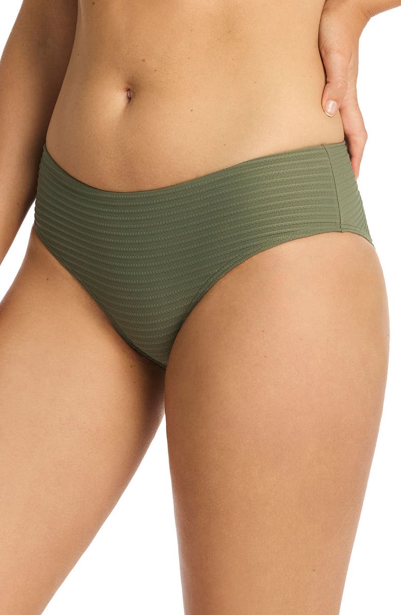 Sea Level Textured Bikini Bottoms, Alternate, color, Khaki