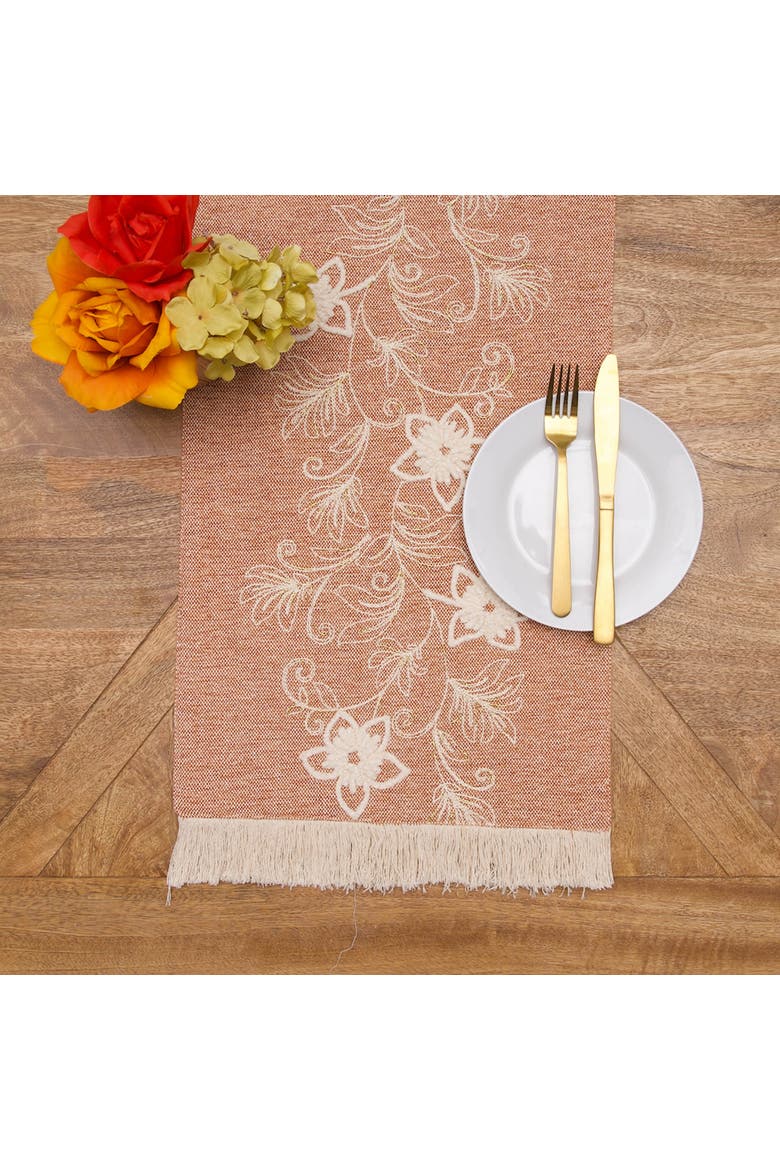 Harvest Floral Fringed and Woven Table Runner 14" x 72", Alternate, color, Beige