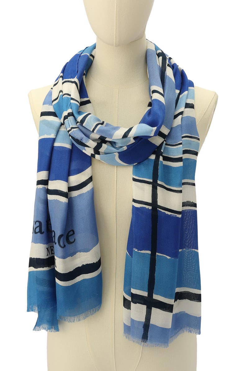 Kate Spade New York ocean stripe oblong scarf, Alternate, color, 