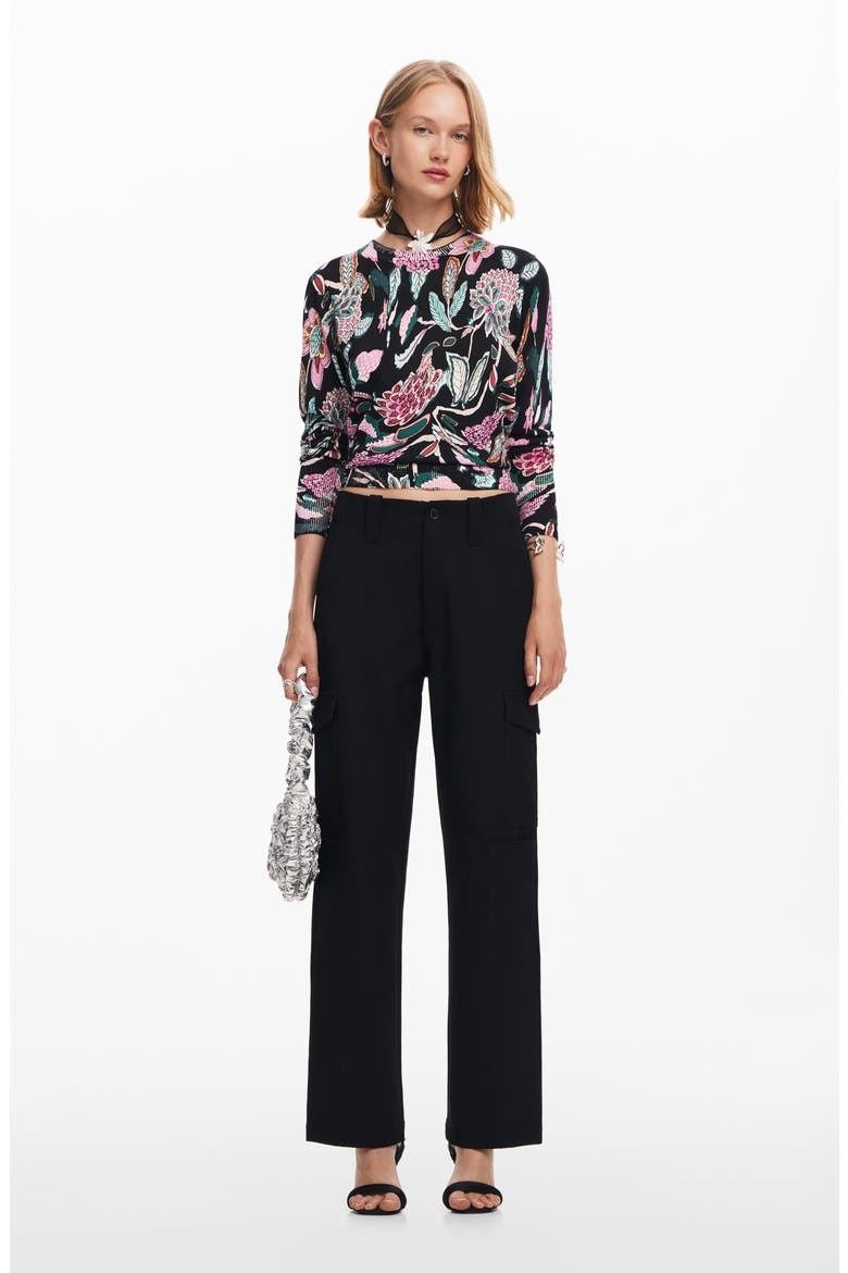 Manchester Floral Print Crewneck Sweater, Alternate, color, BLACK