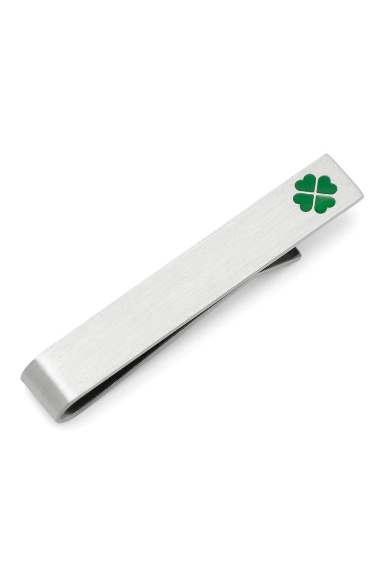 Shamrock & Message Tie Bar, Alternate, color, SILVER