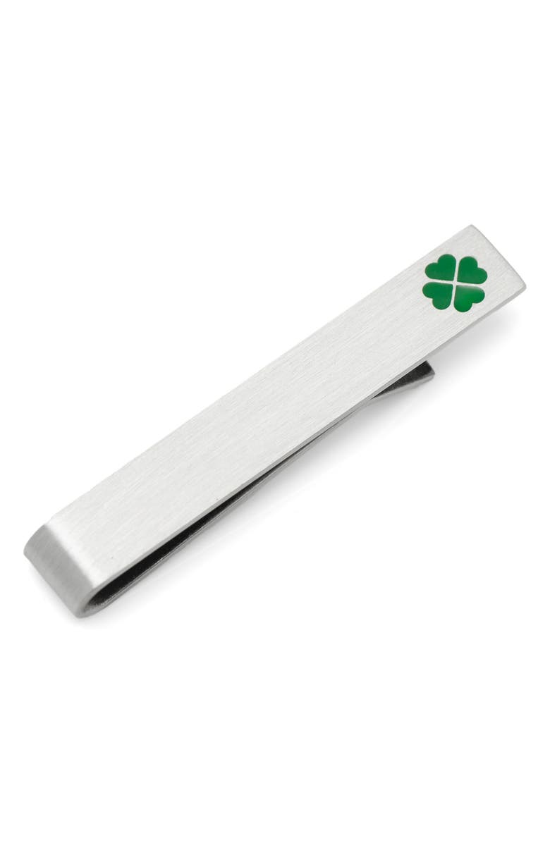 Cufflinks, Inc. Shamrock & Message Tie Bar, Alternate, color, Silver