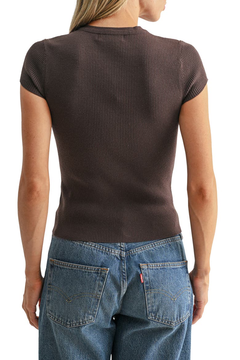 Cap Sleeve Rib Knit Cardigan Top, Alternate, color, ESPRESSO