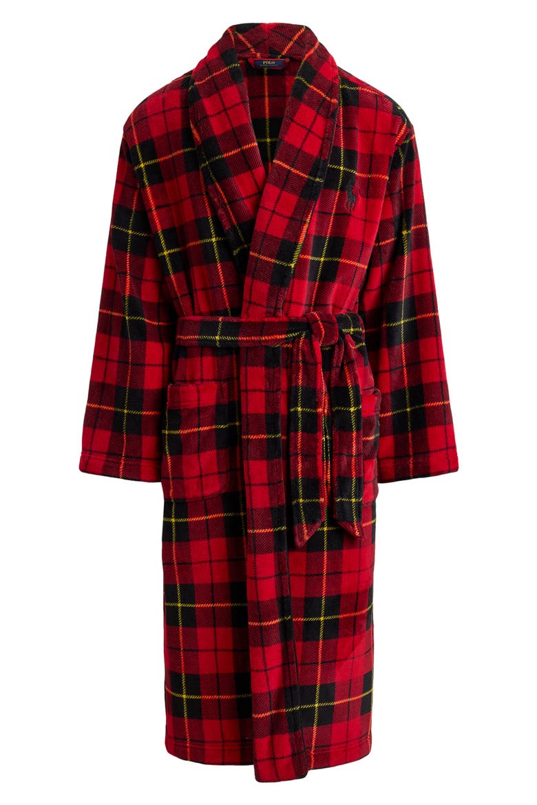 Plaid Flannel Robe, Alternate, color, MALCOLM MODERN TARTAN RED