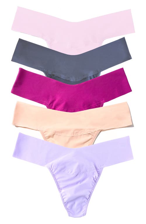 Hanky Panky Breathe 5-pack V-cut Thongs In Bliss/wstra/fusc