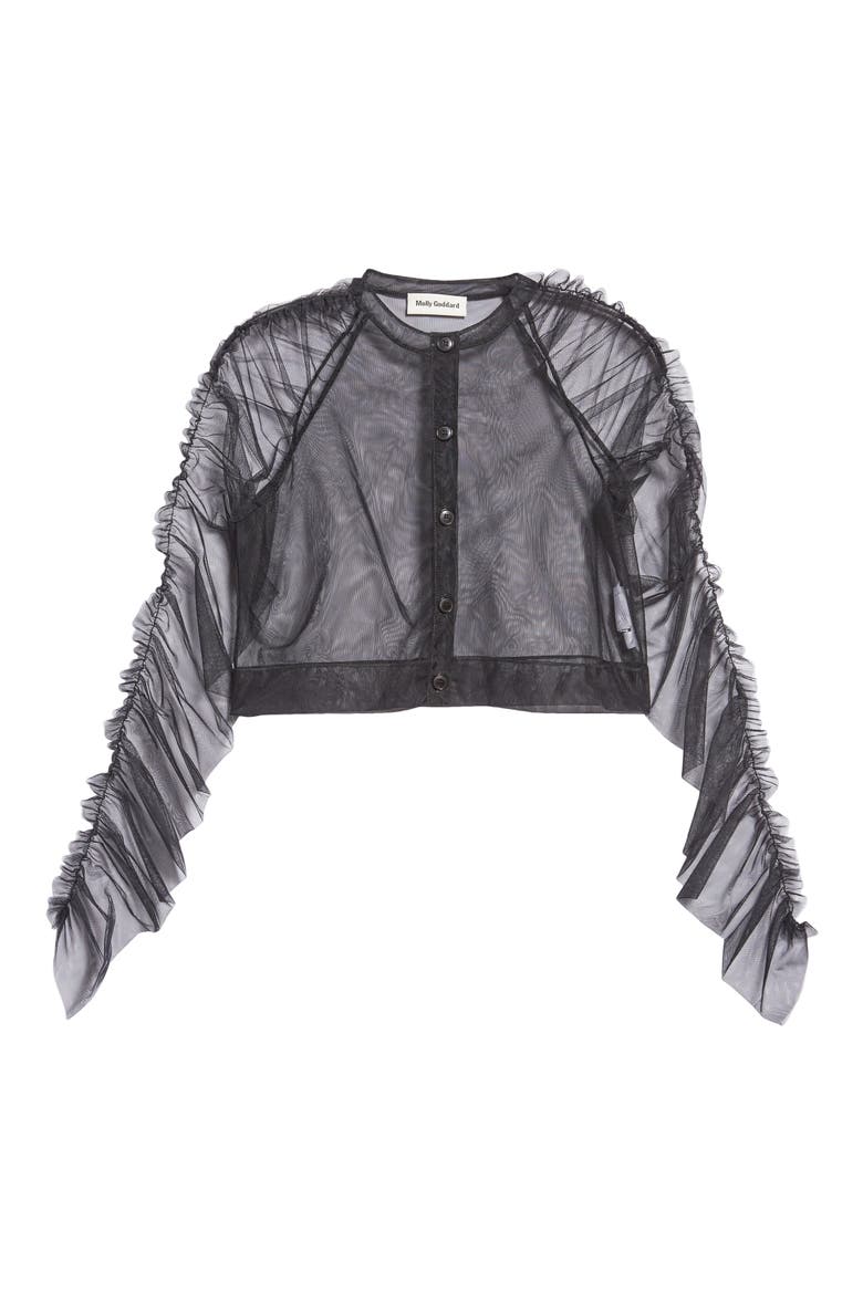 Monique Soft Tulle Crop Cardigan, Alternate, color, BLACK
