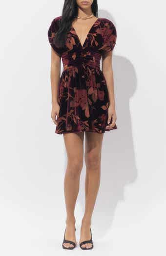 Adelyn Rae Myla Floral Print Ruched Velvet Minidress