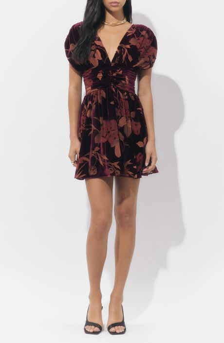 Adelyn Rae Myla Floral Print Ruched Velvet Minidress