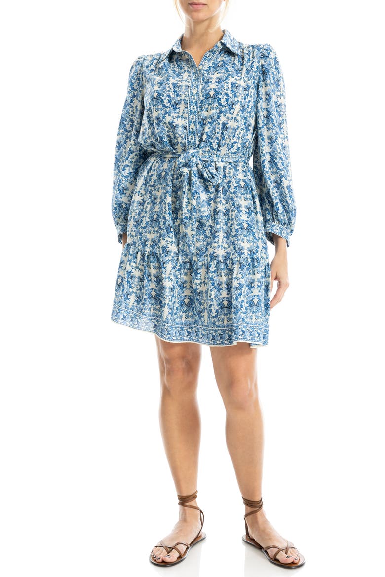 Long Sleeve Button Front Crepe Dress, Alternate, color, CREAM/ CHAMBRAY