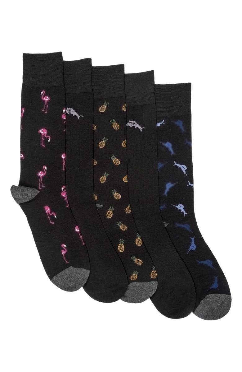 Tommy Bahama CoolMax<sup>®</sup> EcoMade 5-Pack Assorted Crew Socks, Main, color, Black
