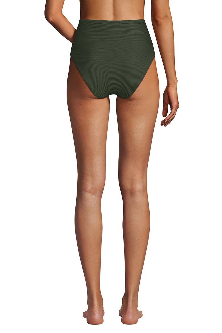 Ribbed Smoothing High Waisted Bikini Bottoms, Alternate, color, Rich Olive Green Ottoman