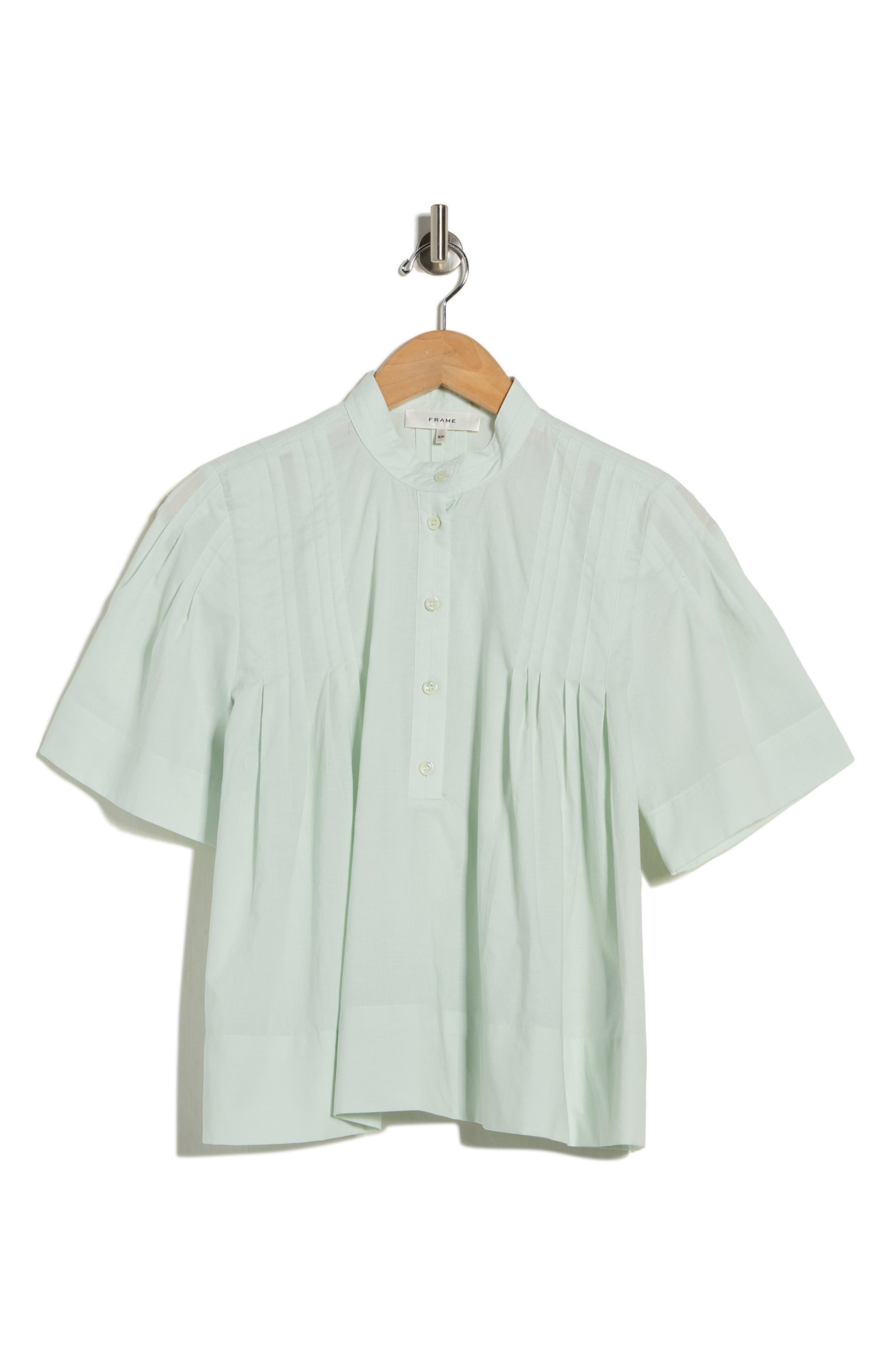 FRAME Short Sleeve Pleated Button-Up Top
