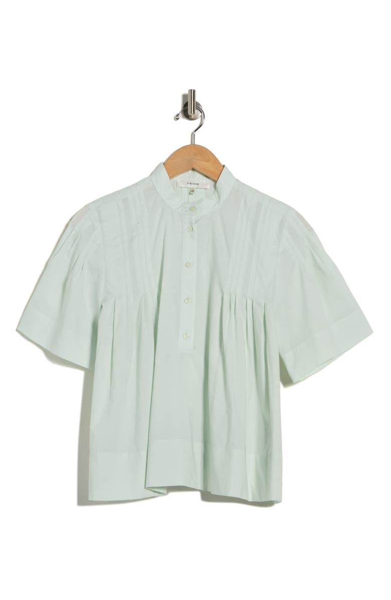 FRAME Short Sleeve Pleated Button-Up Top, Main, color, Green Gem