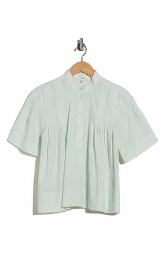 FRAME Short Sleeve Pleated Button-Up Top