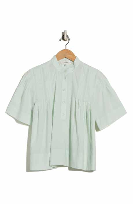 FRAME Short Sleeve Pleated Button-Up Top