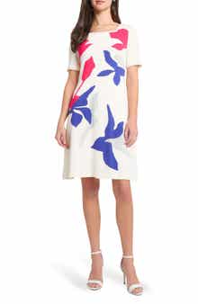 Ming Wang Floral Short Sleeve Sweater Dress