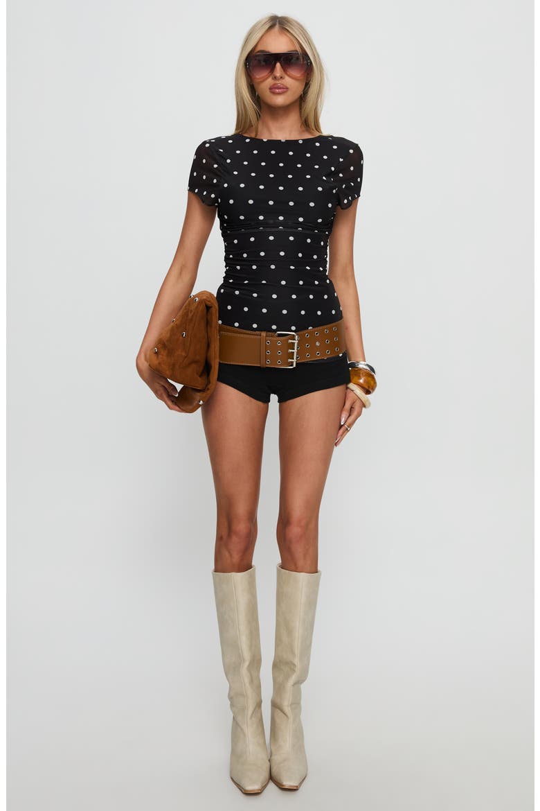 Attraction Polka Dot Mesh Top, Alternate, color, BLACK POLKA