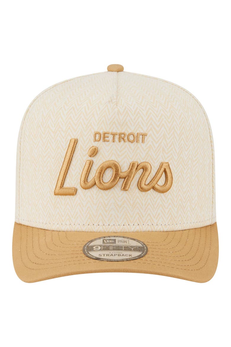 Men's New Era  Cream Detroit Lions Herringbone 9FIFTY A-Frame Snapback Hat, Alternate, color, Cream