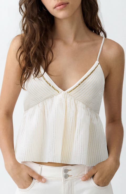 Embroidered Bead Detail Stripe Top