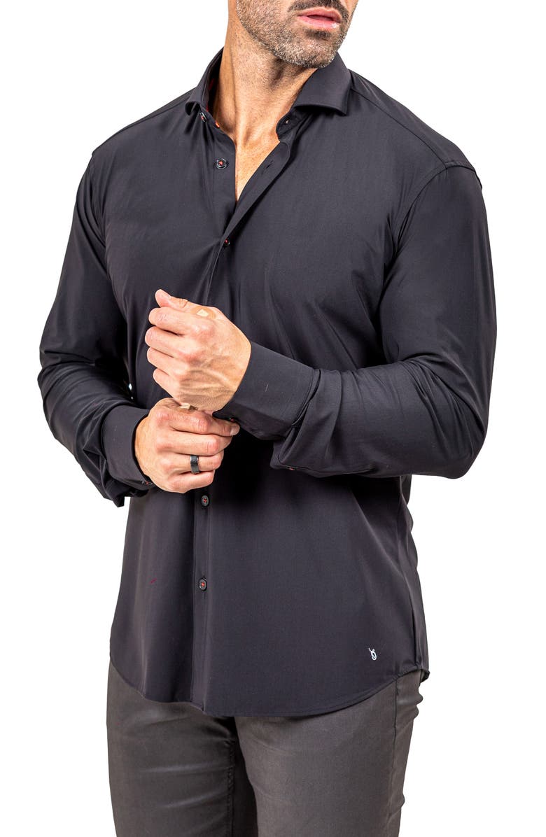 Maceoo Eins Shaped Fit Marthy3013 Black Knit Button-Up Shirt, Alternate, color, Black