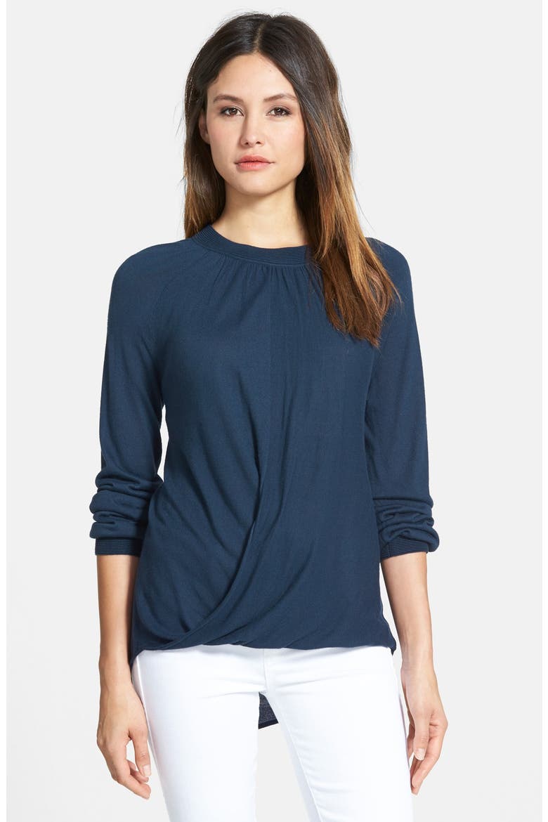 High/Low Crewneck Sweater, Main, color, NAVY BLAZER