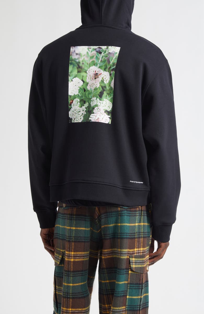 Sky High Farm Workwear Gender Inclusive Flower Logo Regenerative Cotton Graphic Hoodie, Alternate, color, Black