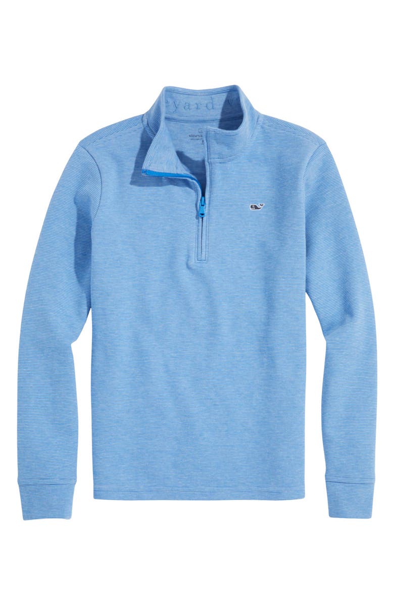 vineyard vines Kids' Saltwater Stripe Quarter Zip Sweatshirt, Main, color, Tide Blue