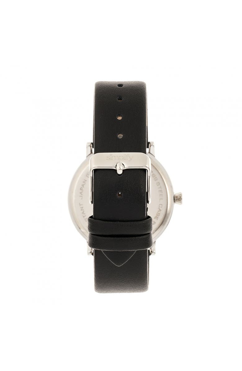 SIMPLIFY The 6200 Leather-Strap Watch, Alternate, color, Black/Silver