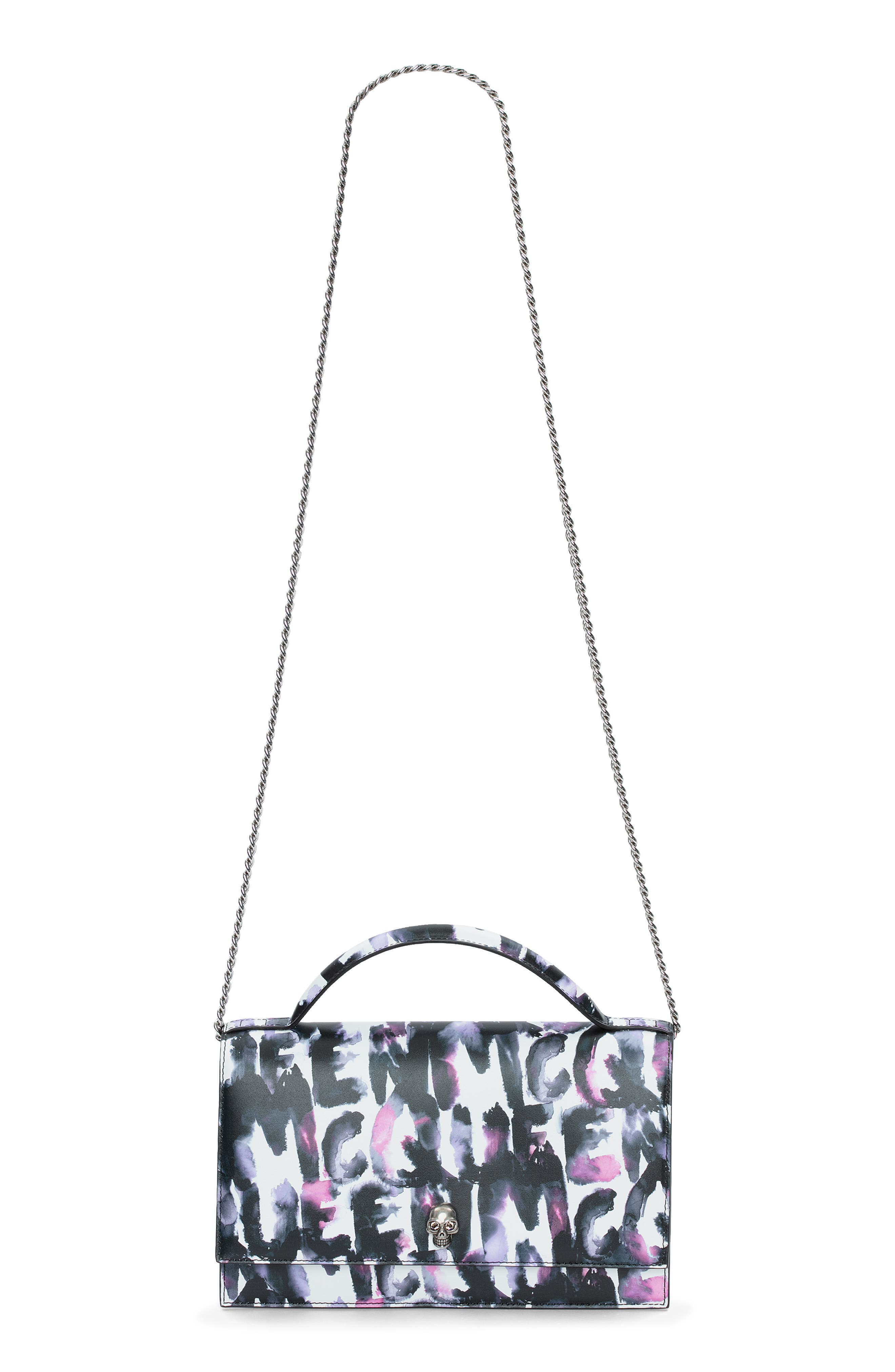 McQueen Medium Skull Watercolor Graffiti Leather Top Handle Bag, Alternate, color, 