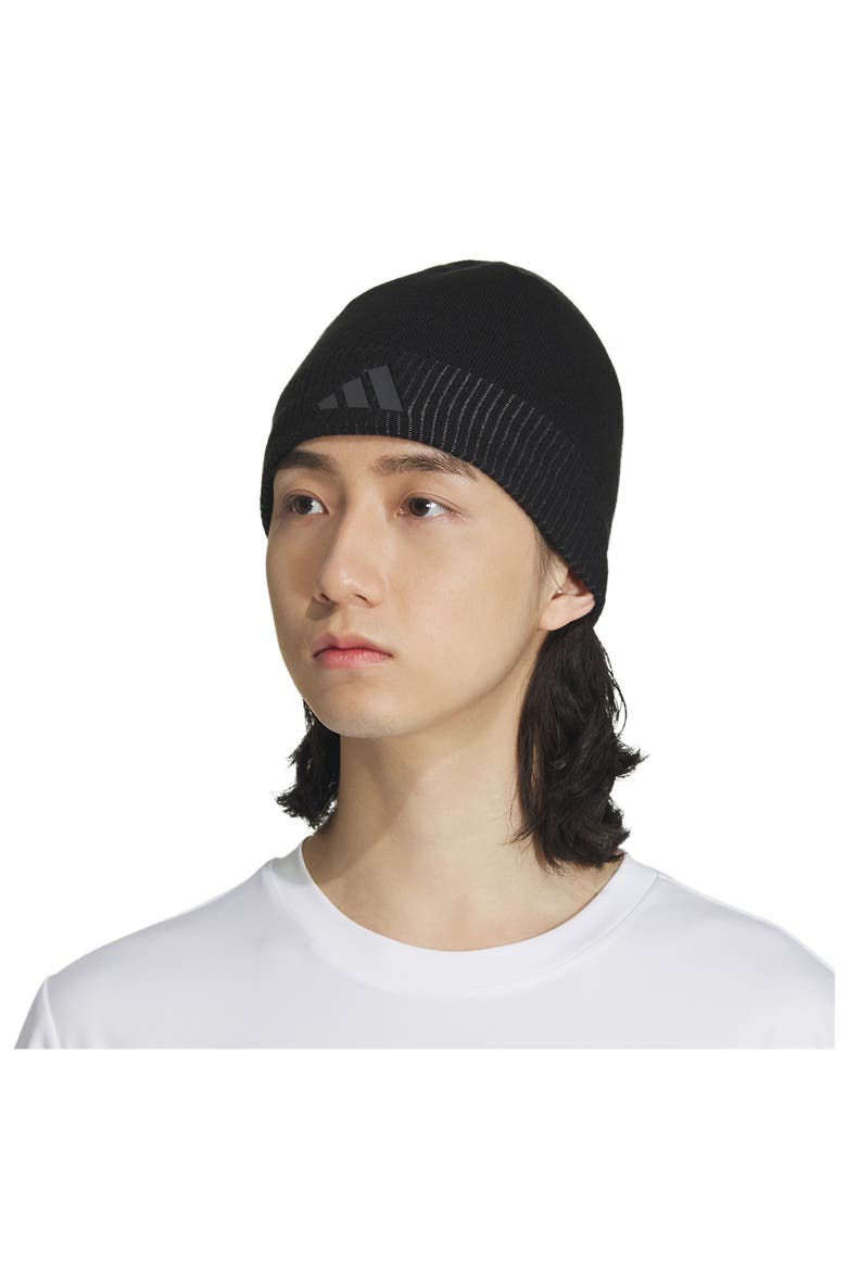 Men's Creator Three Stripe Beanie, Alternate, color, BLACK/CARBON GREY/ONIX GREY