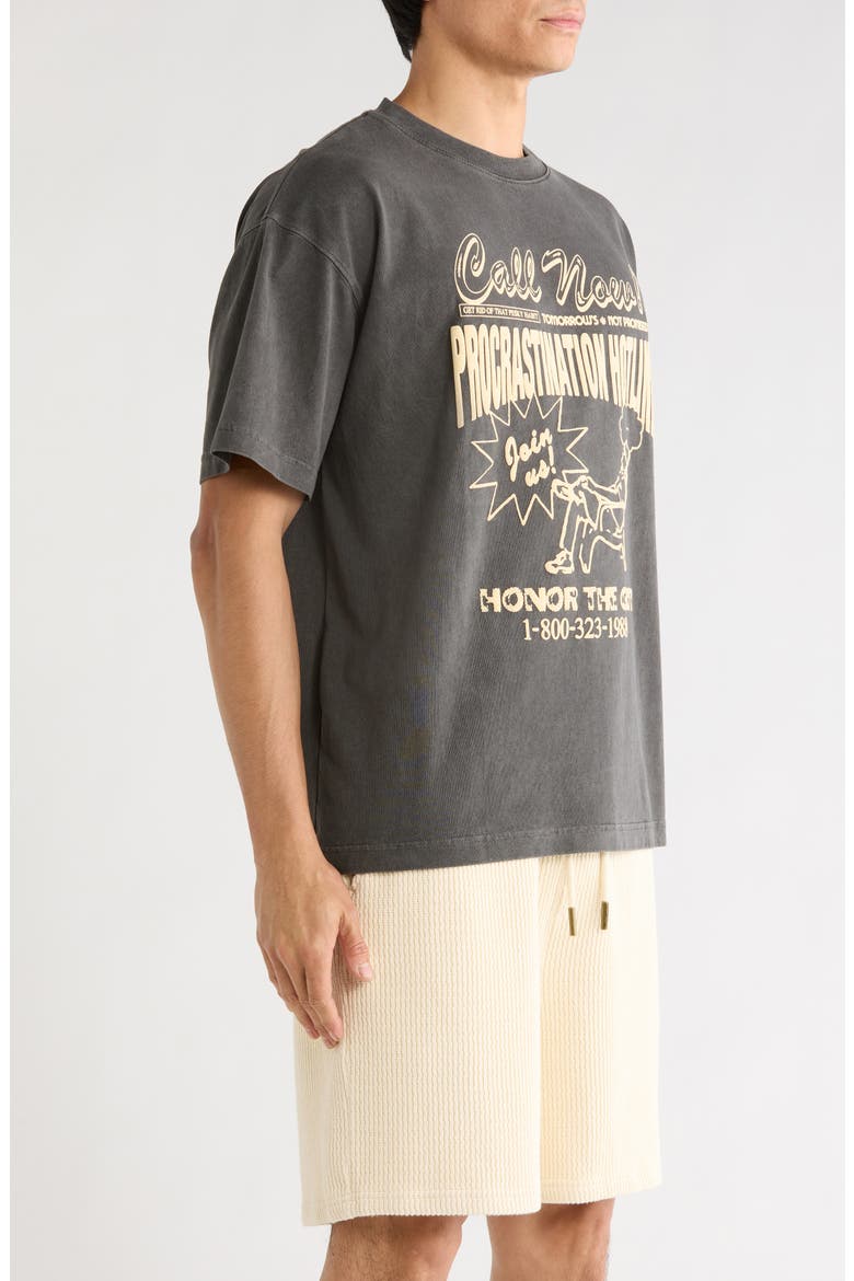 Procrastination Hotline Graphic Cotton T-Shirt, Alternate, color, BLACK