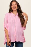 PinkBlush Striped Button Up Dolman Top