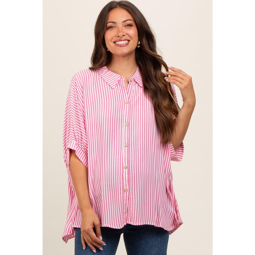 Pinkblush Striped Button Up Dolman Top In Multi