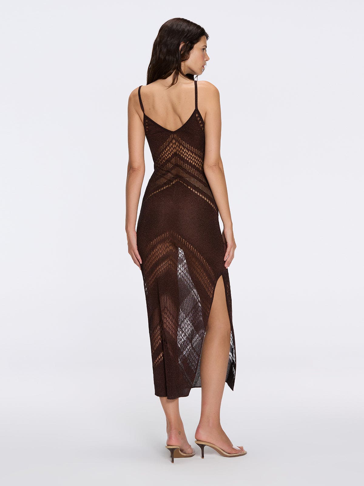 Moeva Beaulieu Metallic Knit Maxi Dress with V-Neckline and Side Slit ...
