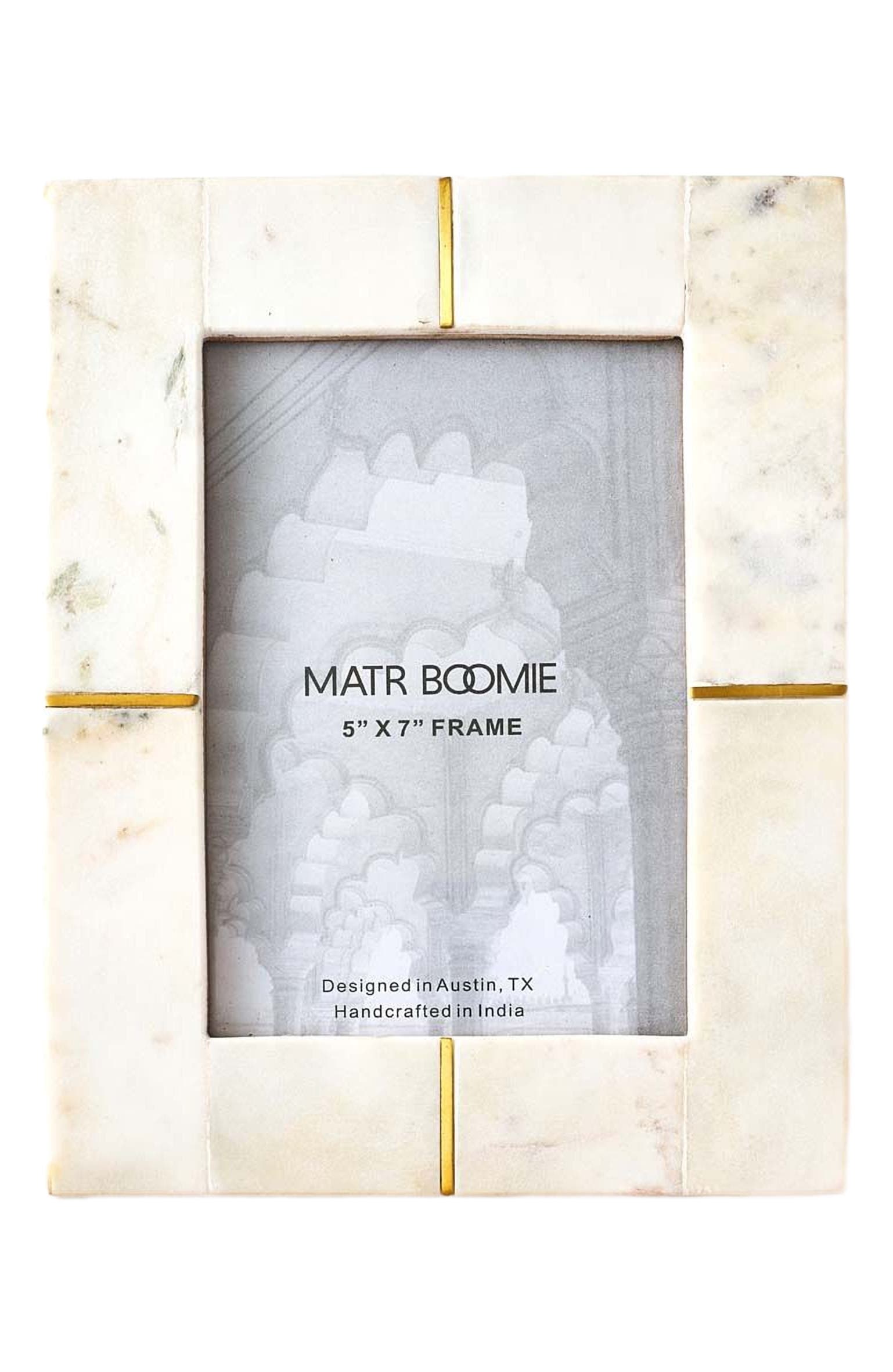 Matr Boomie Sammita White Picture Frame - Carved Marble Brass Inlay - White - 5X7, 5ft 0in x 7ft 0in