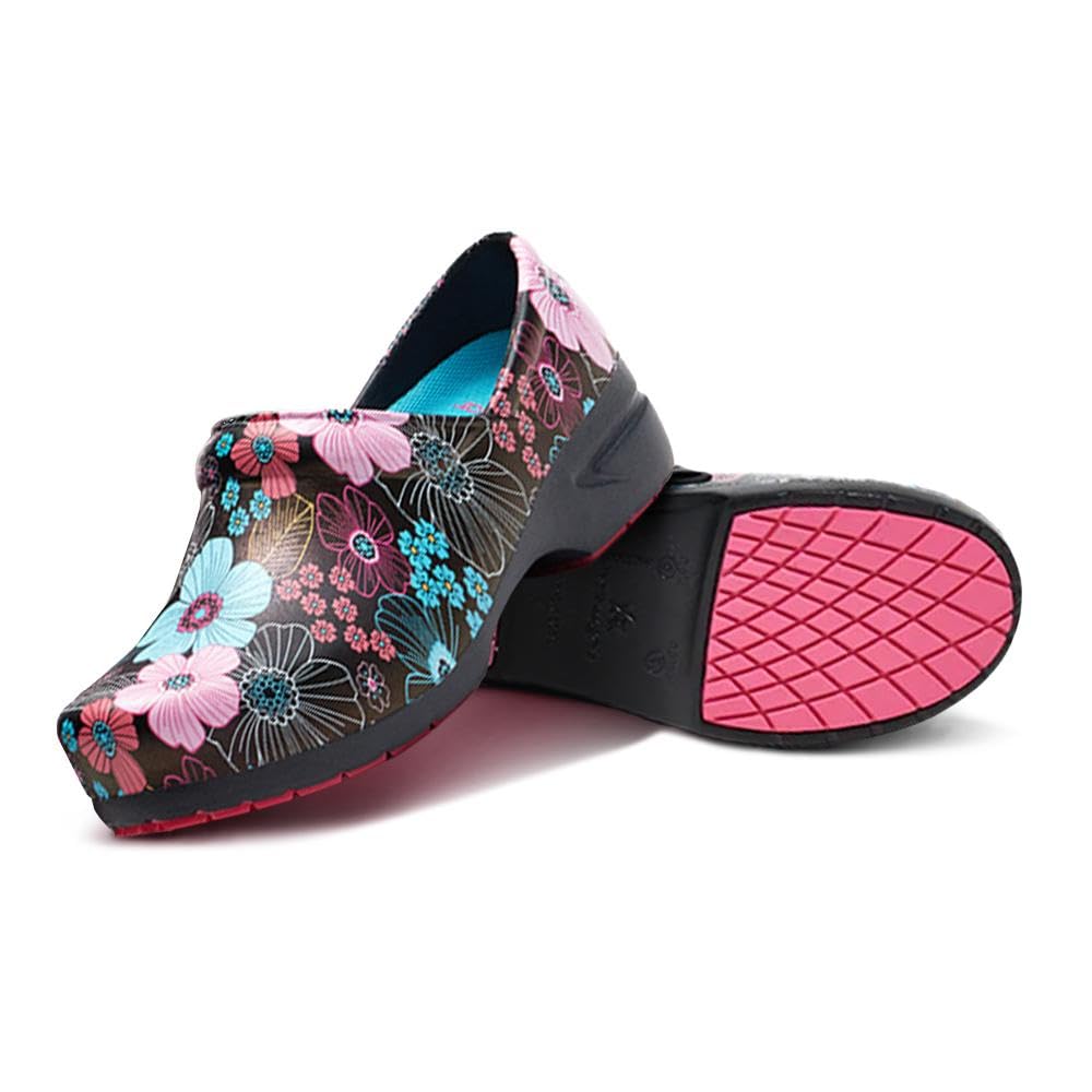 SR Angel Clogs Nursing Shoes - Prismatic Spirals Blue, Women 6W / Men 4M, Main, color, Garden Flutter