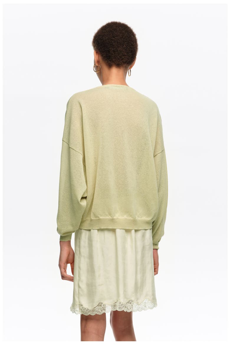 Short Sweater In Cotton Linen and Lace, Alternate, color, LIGHT GREEN
