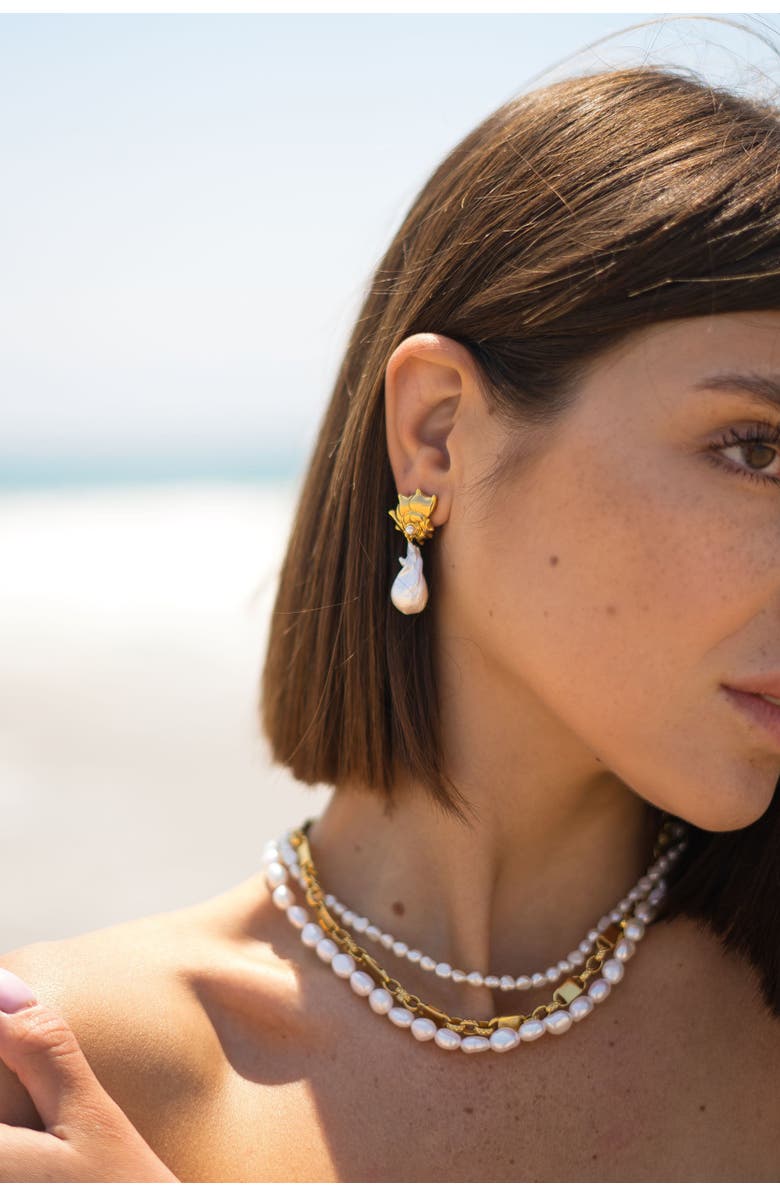 Classicharms Leah Seashell Freshwater Baroque Pearl Drop Earrings, Alternate, color, Gold