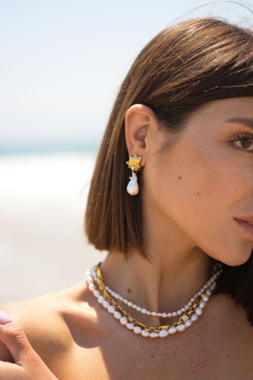 Classicharms Leah Seashell Freshwater Baroque Pearl Drop Earrings In Gold