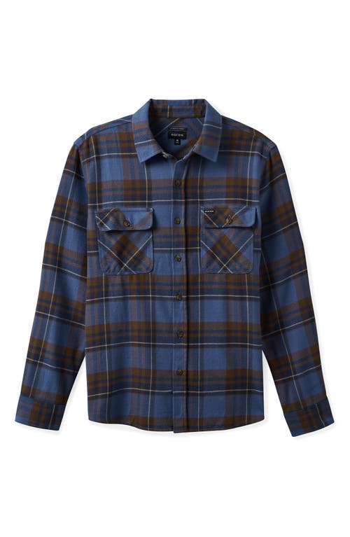 Brixton Bowery Flannel Button-Up Shirt in Bijoue Blue/Pinecone Brown 