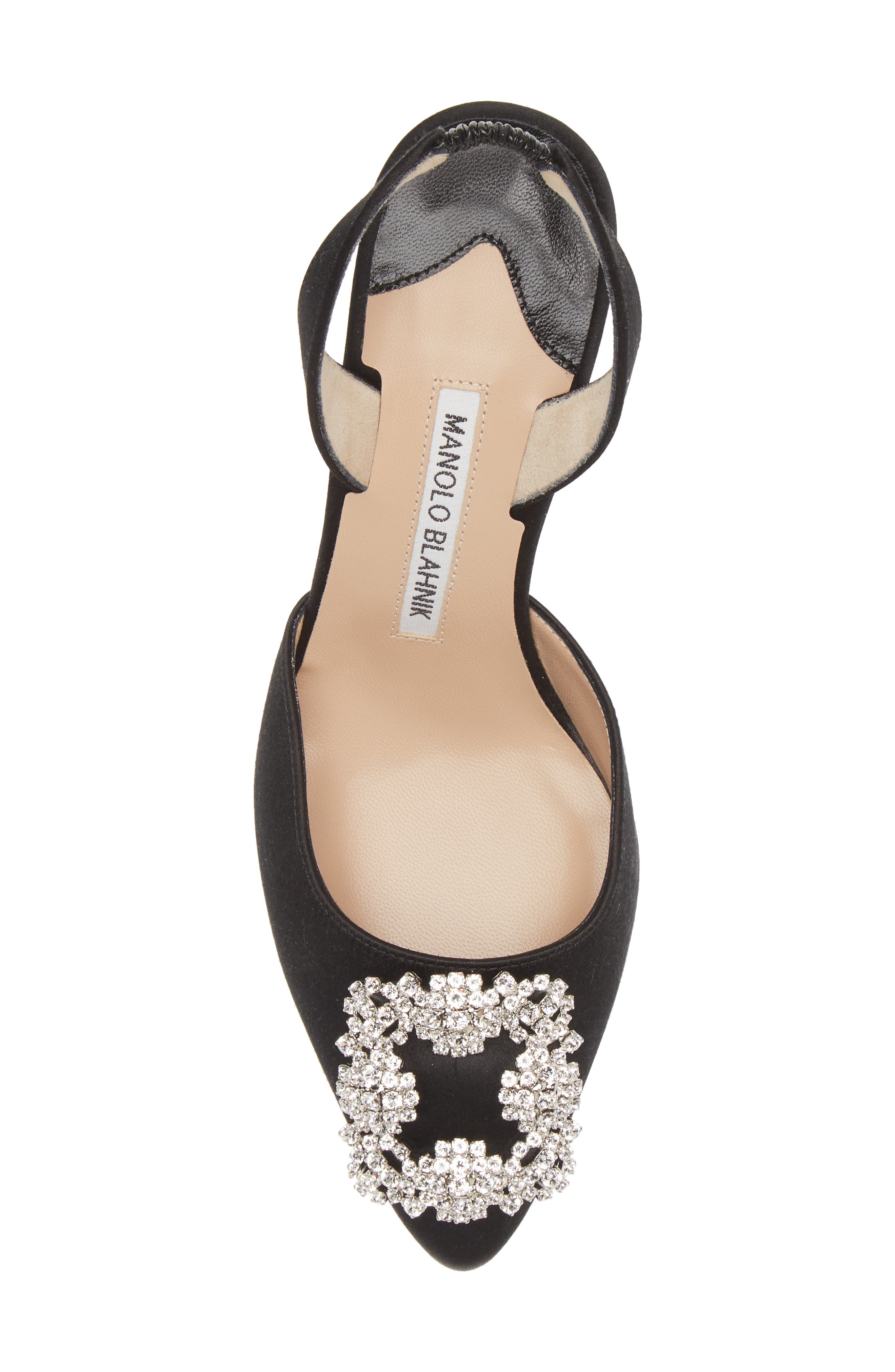 Manolo Blahnik Hangisi Crystal Buckle Slingback Pump, Alternate, color, Black
